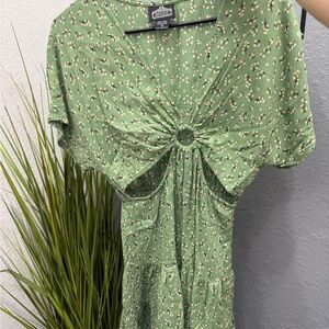 Green Floral Dress with Cutout Detail